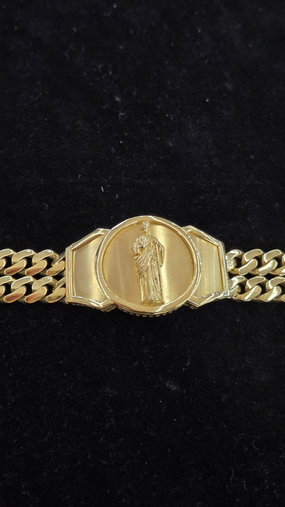 14k Gold duble cuban with san judas Bracelet, Gold duble cuban Bracelet, cuban Bracelet, Double cuban Bracelet