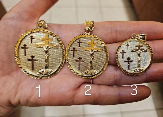 Cross pendant, 10k Gold nugget Cross Pendant, medallion, Medium 10k Gold Cross Pendant, Gold Cross, Gold Jewelry Gift, Father's Day gift, Birthday Gift, Three Cross Pendant, Religious Pendant