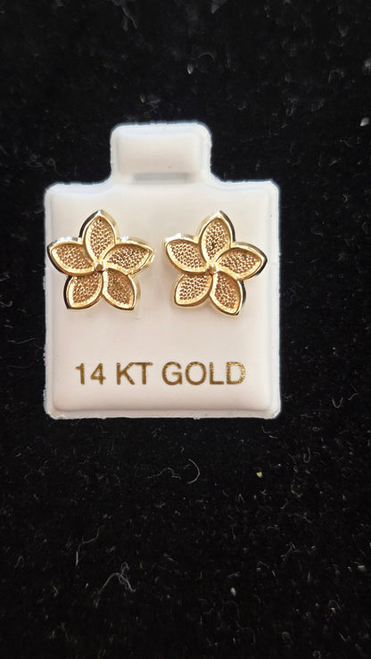 14k Hibiscus flower earrings